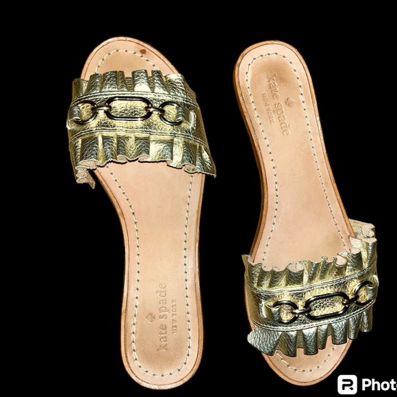 kate spade ♠️ slides sandals. gold. size 8. - Picture 2 of 4